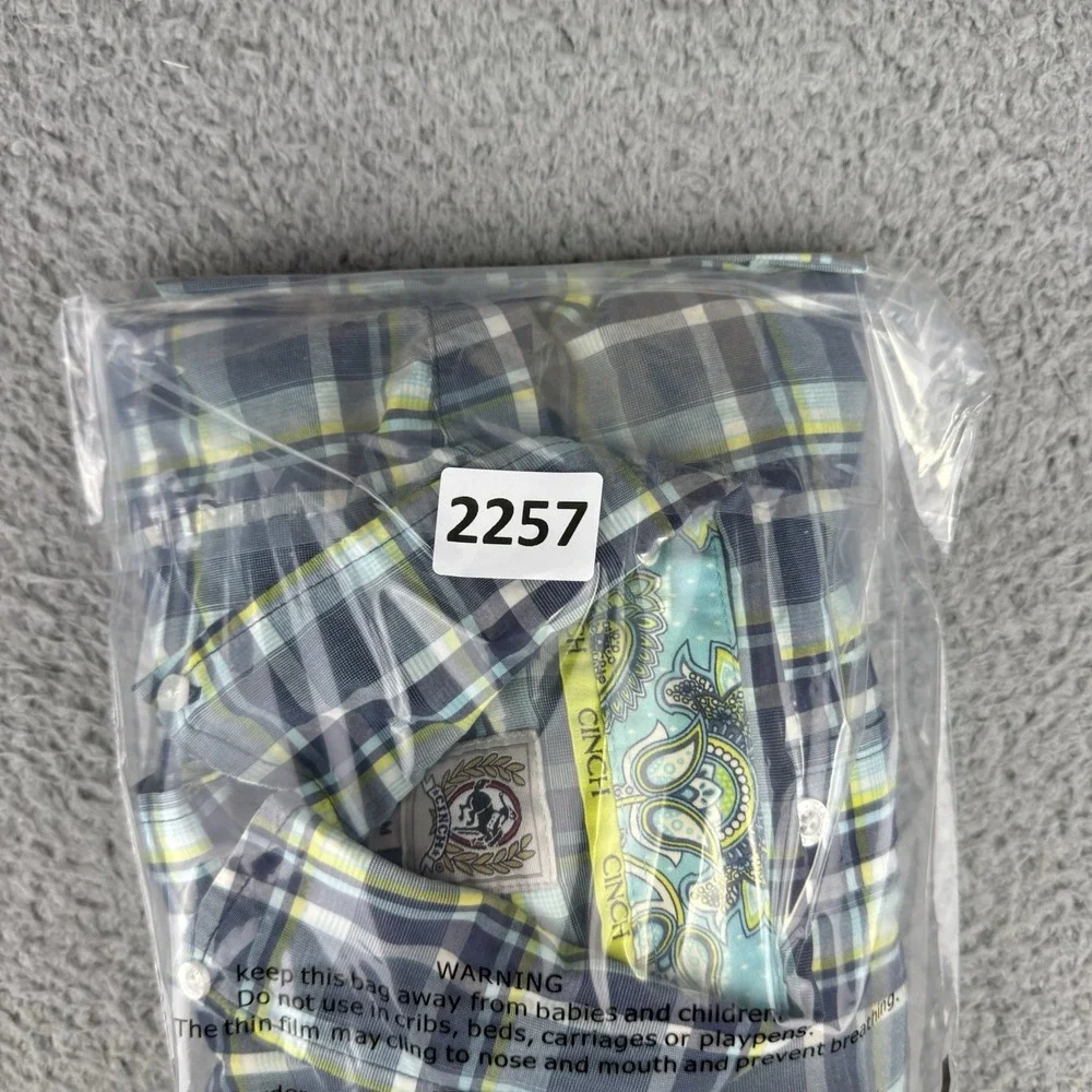 Cinch Shirt Mens Medium Blue Yellow‎ Button Up Western Cowboy Workwear Plaid